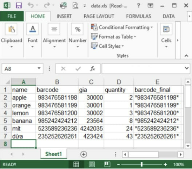 Tạo file dữ liệu trên excel