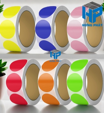 Tem Decal phi tròn nền màu quấn cuộn/cắt tờ