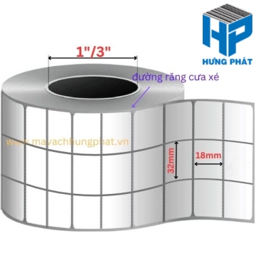 Giấy Decal in mã vạch kích thước 32mm x 18mm (3 Tem/Hàng)