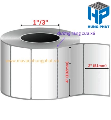 Giấy Decal in mã vạch kích thước 4" x 2" (102mm x 51mm)