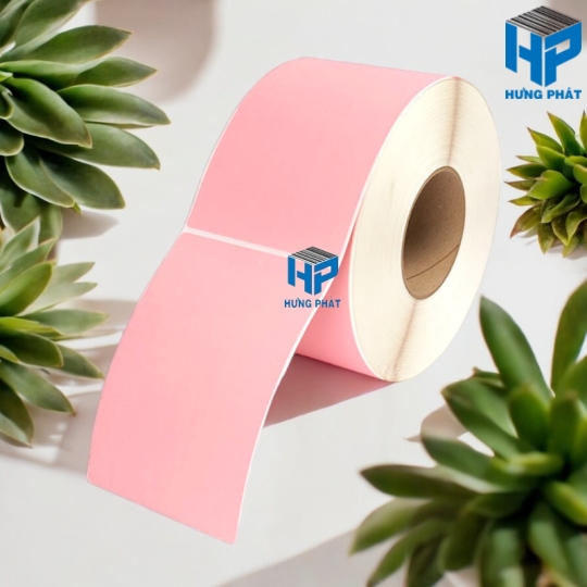 Giấy Decal màu hồng in tem nhãn mã vạch