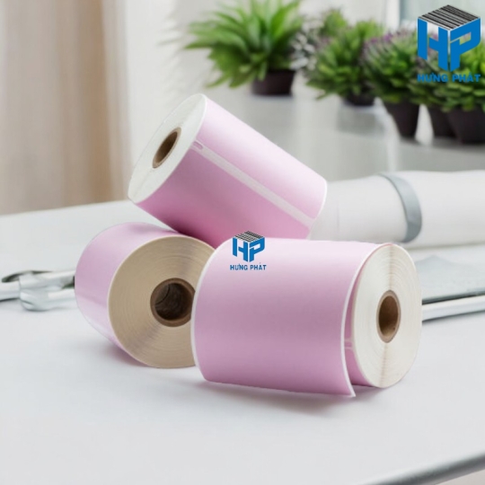 Giấy Decal màu hồng in tem nhãn mã vạch