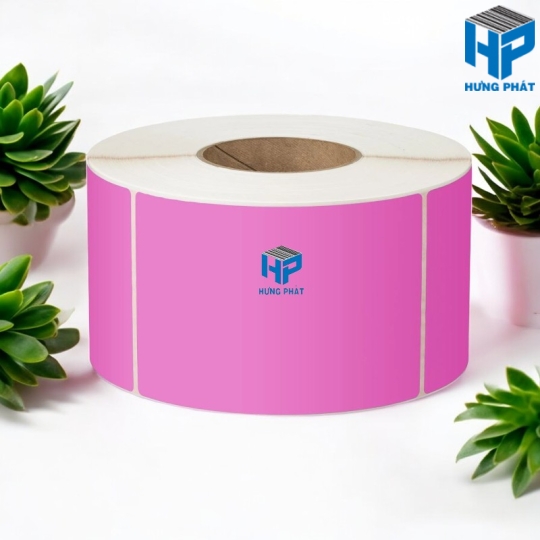 Giấy Decal màu hồng in tem nhãn mã vạch