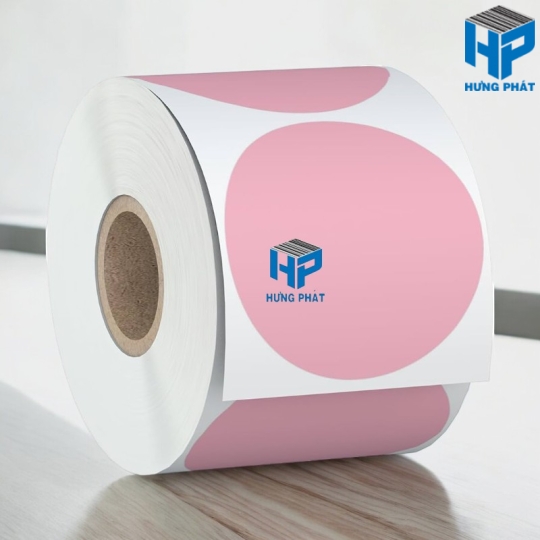 Giấy Decal màu hồng in tem nhãn mã vạch