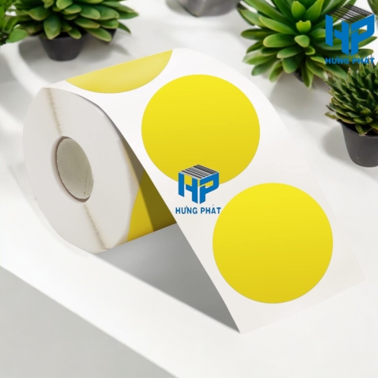 Tem Decal phi tròn nền màu quấn cuộn/cắt tờ