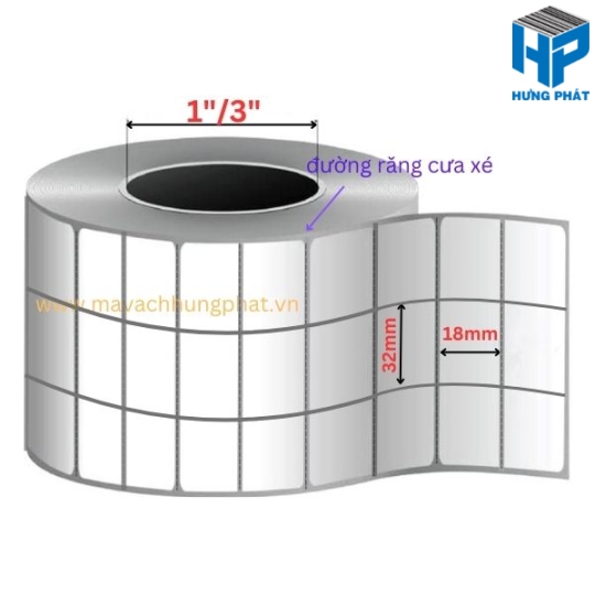 Giấy Decal in mã vạch kích thước 32mm x 18mm (3 Tem/Hàng)