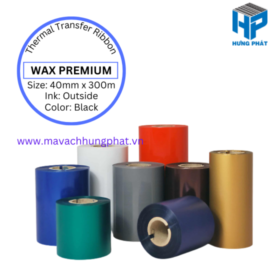 MỰC IN MÃ VẠCH WAX PREMIUM 40MM X 300M - RUY BĂNG IN MÃ VẠCH