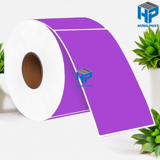 Giấy Decal màu tím in tem nhãn mã vạch