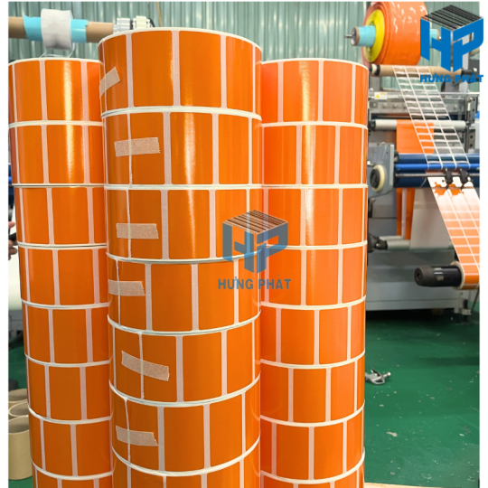 Giấy Decal màu cam in tem nhãn mã vạch