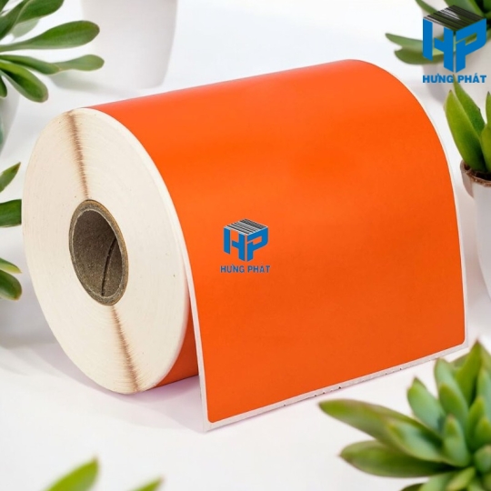 Giấy Decal màu cam in tem nhãn mã vạch
