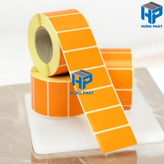 Giấy Decal màu cam in tem nhãn mã vạch