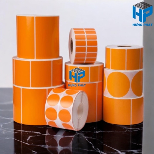 Tem Decal phi tròn nền màu quấn cuộn/cắt tờ
