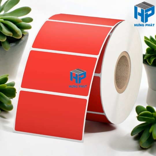 Giấy decal màu đỏ in tem nhãn mã vạch