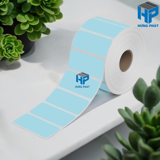 Giấy Decal màu xanh da trời in tem nhãn mã vạch